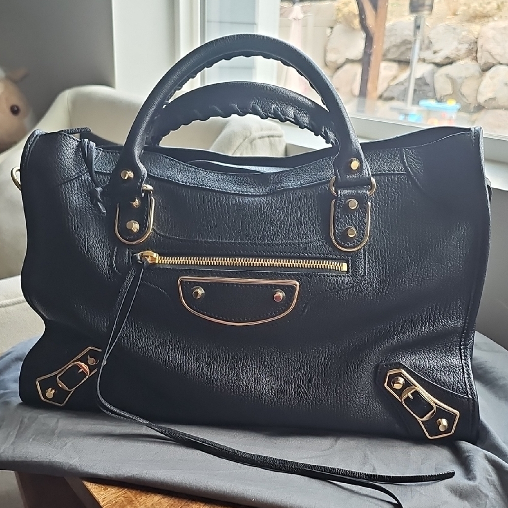 Balenciaga Black Satchel with Gold Details
